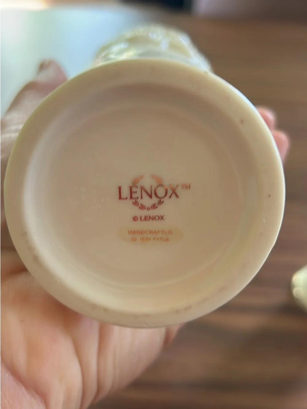 Lenox Cream Ceramic Rose Relief Vases with Gold Trim - Pair